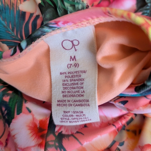 OP One Piece Swimsuit Bathing Suit Tropical Floral Cut Out Detail Vintage Size M - Picture 7 of 7